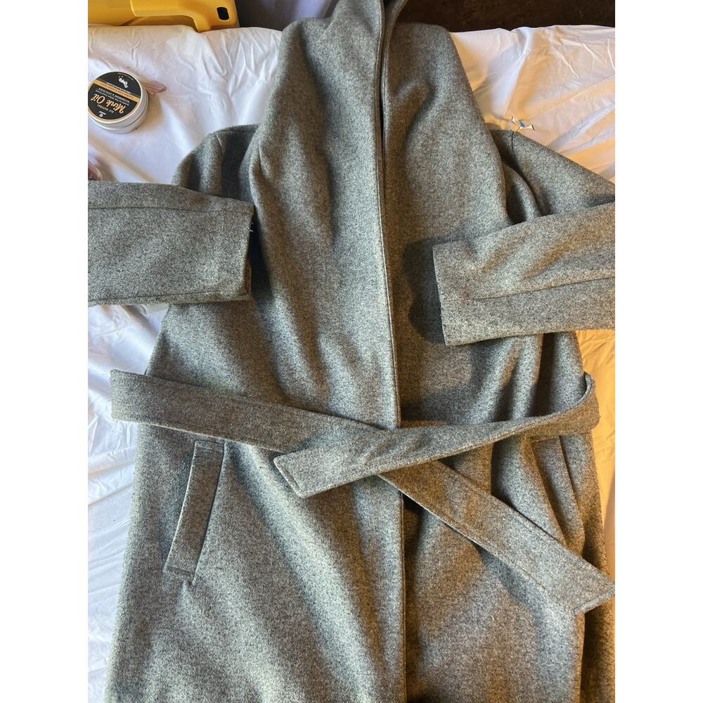 ZARA Women’s Wool Blend Belted Hooded Coat Jacket Gray XS Longline Open Front